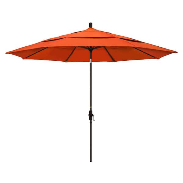California Umbrella 11 ft. Bronze Aluminum Market Patio Umbrella with Crank Lift in Melon Sunbrella