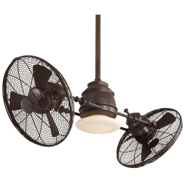 MINKA-AIRE Vintage Gyro 42 in. LED Indoor Oil Rubbed Bronze Twin Turbo Ceiling Fan with Light and Wall Control
