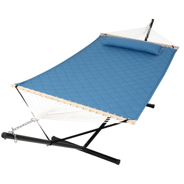 Atesun 12 ft. Free Standing, 475 lbs. Capacity, Heavy-Duty 2-Person Hammock with Stand and Detachable Pillow in Cloisonne