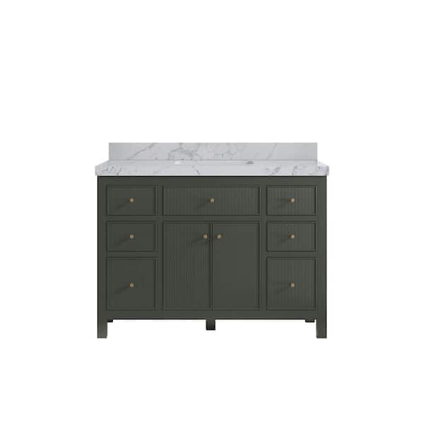 Willow Collections Sonoma 48 in. Single Sink Freestanding Pewter Green Bath Vanity with Venatino Quartz Top Unassembled