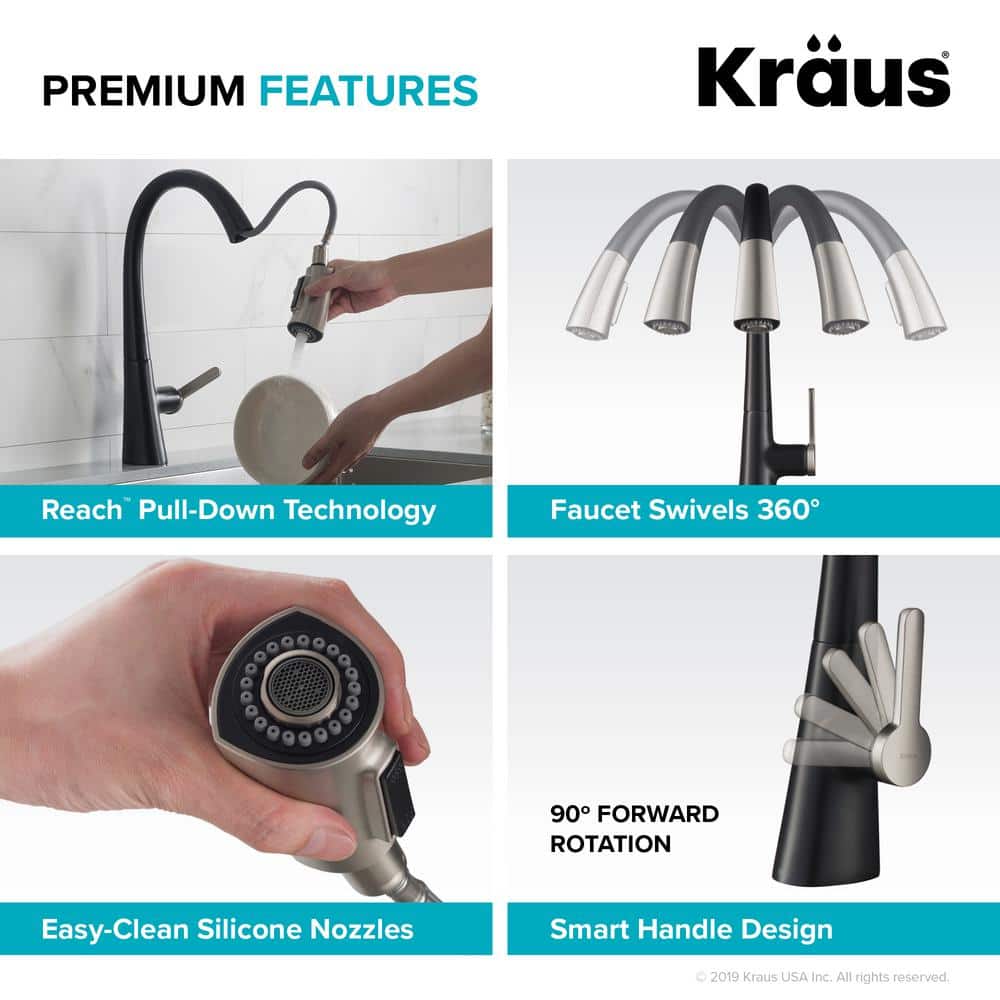 Spot Free Stainless Steel and Matte Black Pull-Down Kitchen Faucet