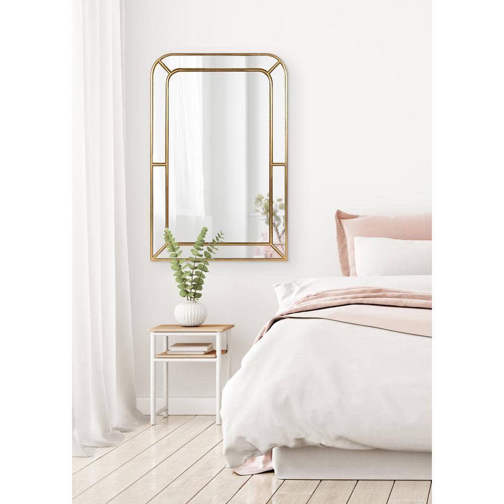 Gold Framed Rectangular Wall Mirror with Wooden Overlay
