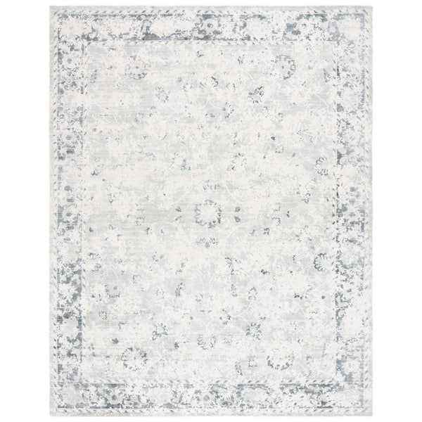 Mirage 9 ft. x 12 ft. Gray/Teal Distressed Border Area Rug