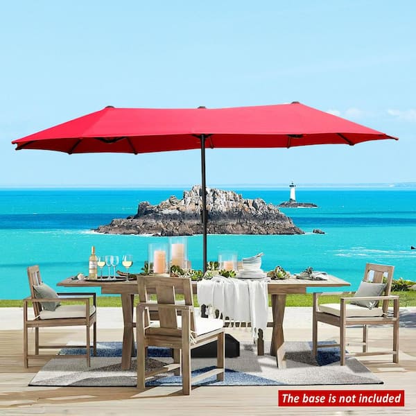 SUNRINX 13 ft. Market Double-Sided Rectangular Patio Umbrella in Red without Weights