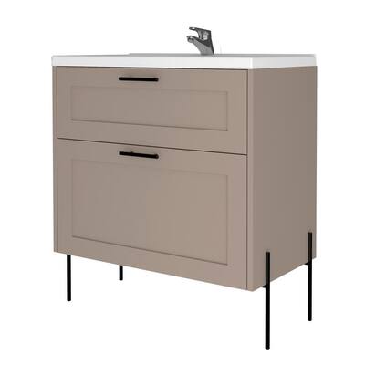 RST Brands Svedin 32 in. W x 18 in. D x 36 in. H Bath Vanity in Taupe with Composite Vanity Top in White with White Basin