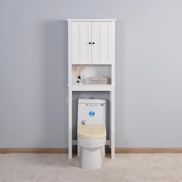 23.62 in. W x 67.32 in. H x 7.72 in. D White MDF Bathroom Over-the-Toilet Storage, with 3-Shelves and 1-Cabinet