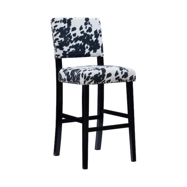 Linon Home Decor Carolyn 30 in. Black High Back Wood Counter Stool with Cow Print Polyester Seat