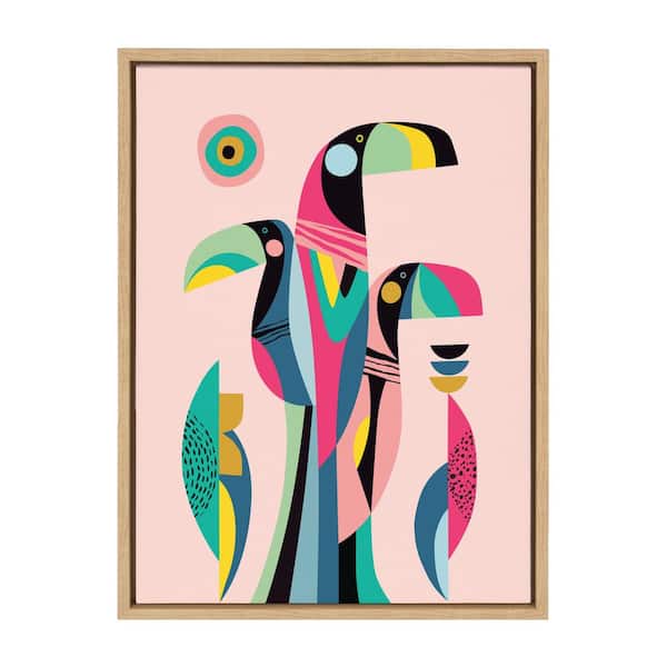 Kate and Laurel Sylvie "Mid Century Modern Tropical Toucan" by Rachel Lee Framed Canvas Wall Art 24 in. x 18 in.