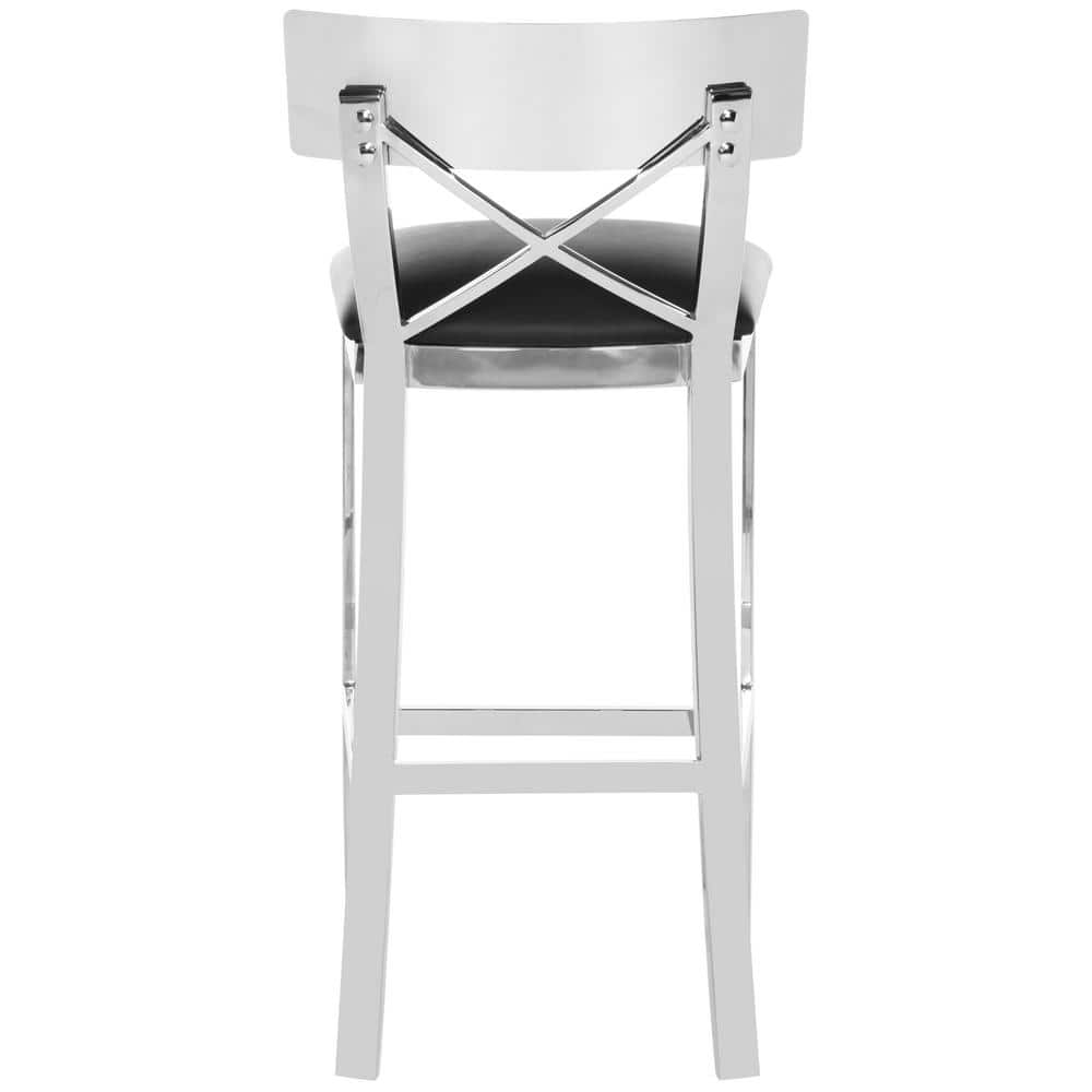 Elegant 39'' Black Leather & Chrome Stainless Steel Bar Stool