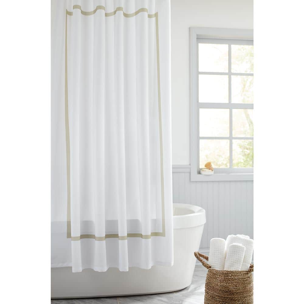  Hotel Balfour Premium Quality Fabric Shower Curtain Luxury  Turkey Modern Home Bathroom Decor Bathtub Privacy Screen Fringe at Bottom  100% Cotton 72 x 72 (White with Light Gray Stripes) : Home
