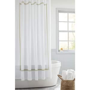 70 in. x 72 in. Linear Border Fabric Shower Curtain in Taupe White
