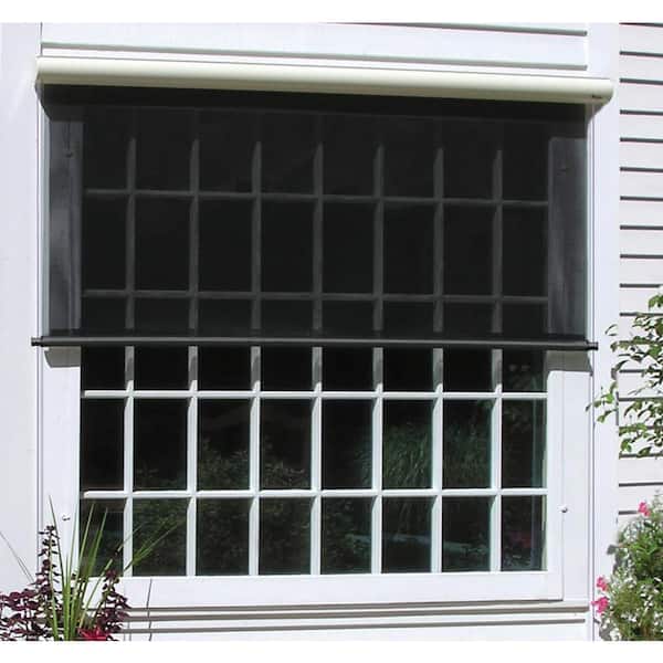 Bali Essentials Charcoal Corded Light Filtering Motorized Vinyl Exterior Solar Shade Right Motor Cream Cassette 60 in. W x 84 in. L