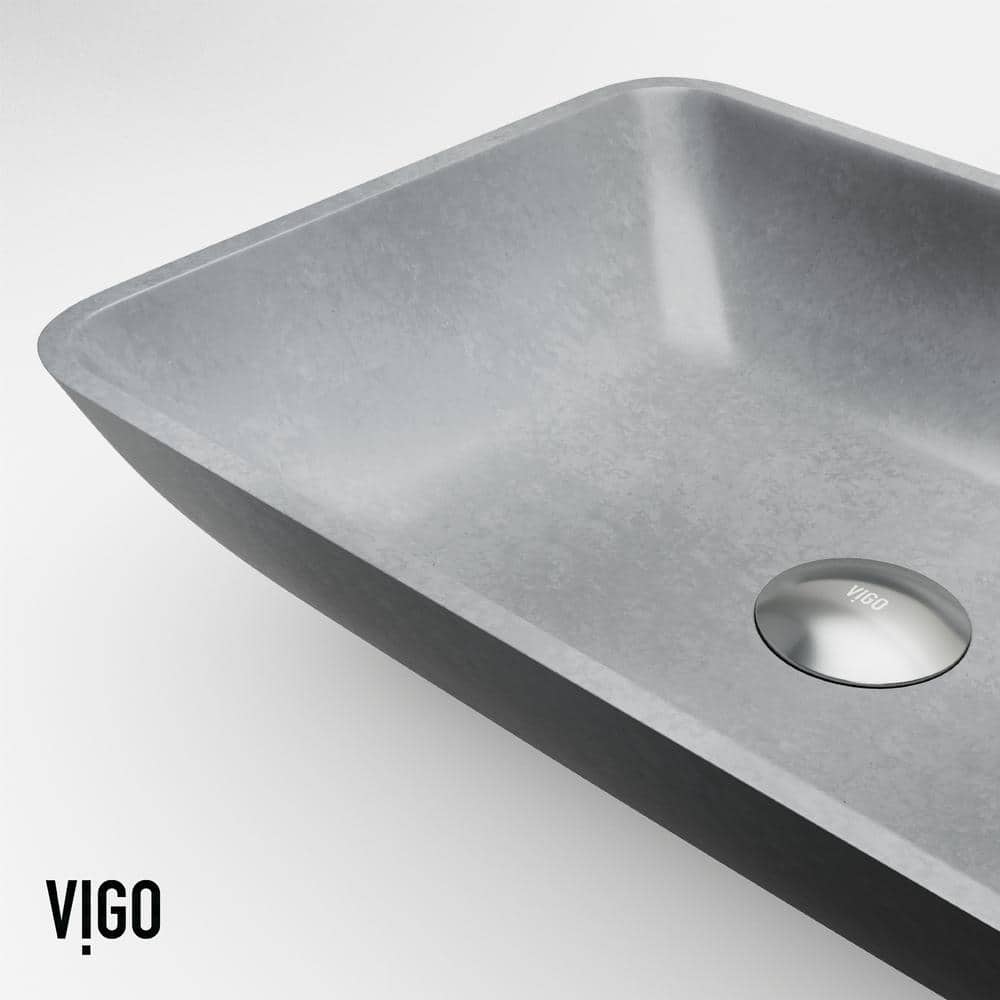 Gray Concrete Rectangular Vessel Bathroom Sink