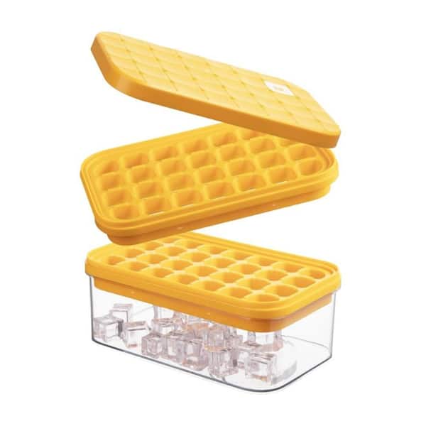 Stackable Orange Rectangular Ice Cube Tray Set with Lid & Scoop, Easy-Release Silicone Bottom, Ideal for Freezer, Drinks