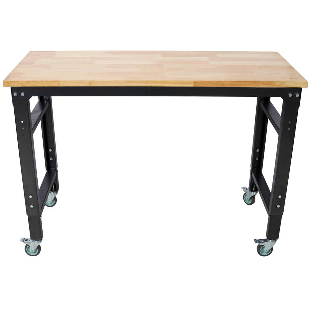 48 in. W x 20 in. D Wide Rolling Workbenches, Adjustable Height, Work Table Bench, Metal with Rubber Wood Top, Black price history on PriceWatchPro