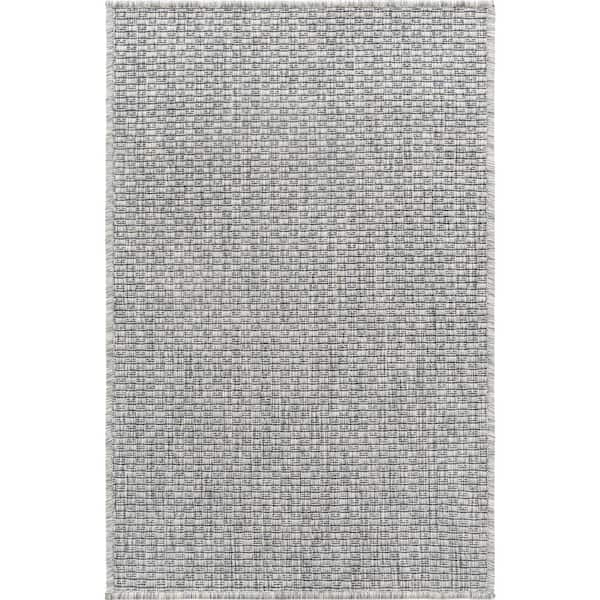 Unique Loom Outdoor Solid Solid Light Gray 2 ft. x 3 ft. Area Rug