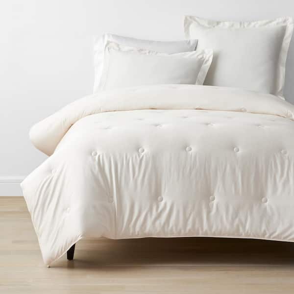 The Company Store Ivory Solid Rayon Made From Bamboo Cotton Sateen Tufted Full Comforter