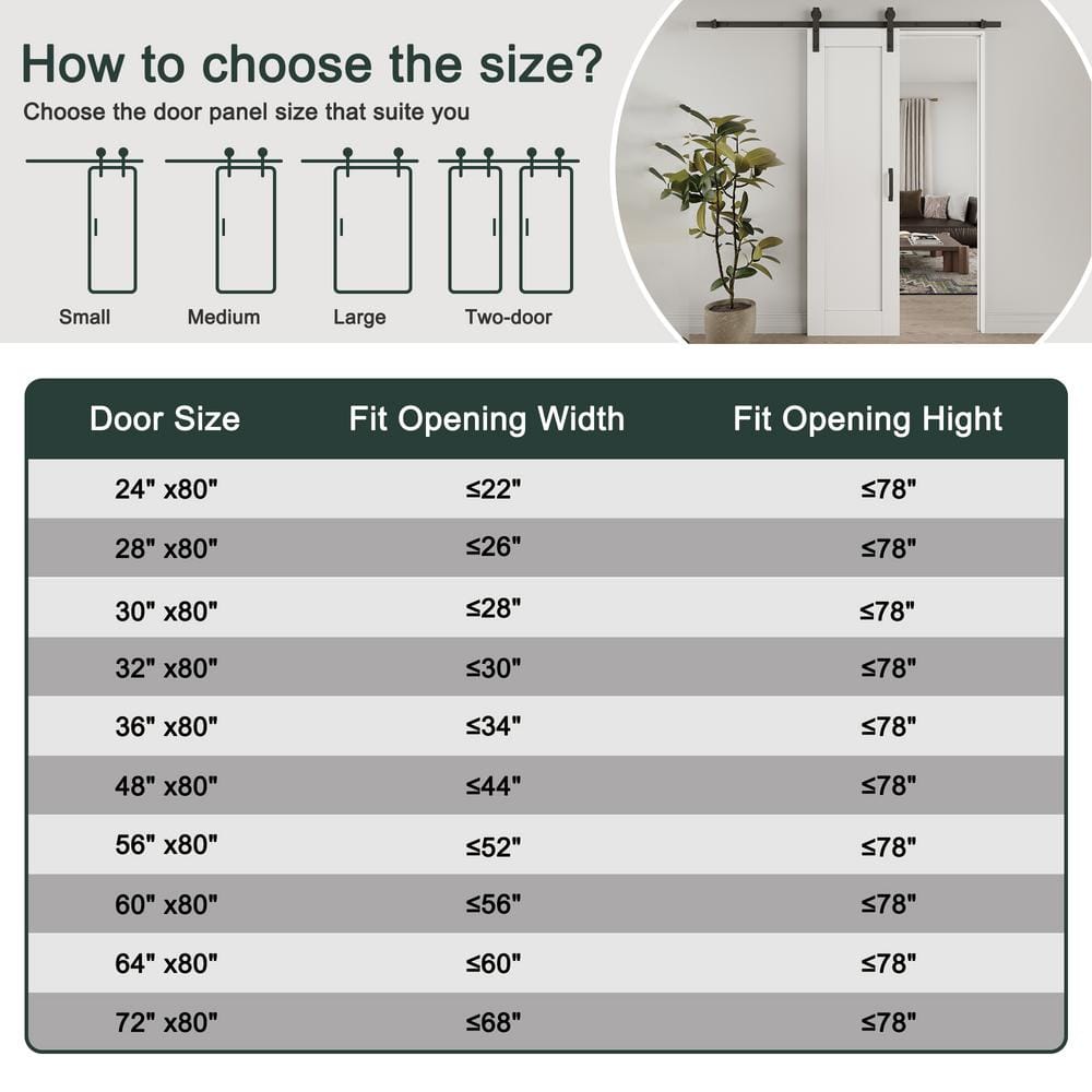 96" White Primed MDF Sliding Barn Door with Black Hardware Kit