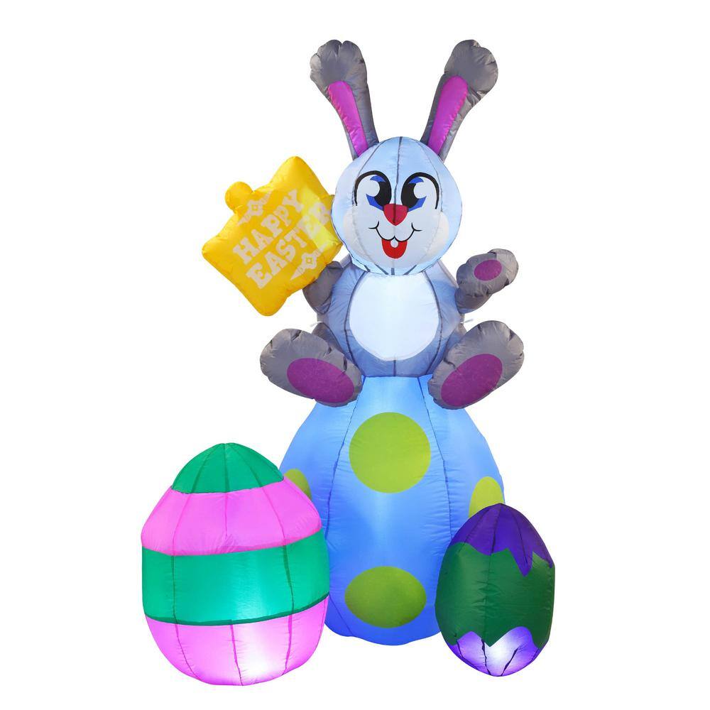 JOYIN 6 ft. Tall MultiColored Nylon Indoor Outdoor Easter Bunny on Eggs Inflatable with Built