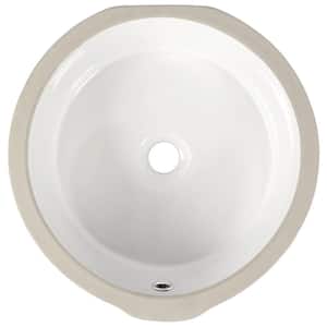 15.95 in. Glazed Ceramic Round Undermount Bathroom Vanity Sink in White with Overflow Drain