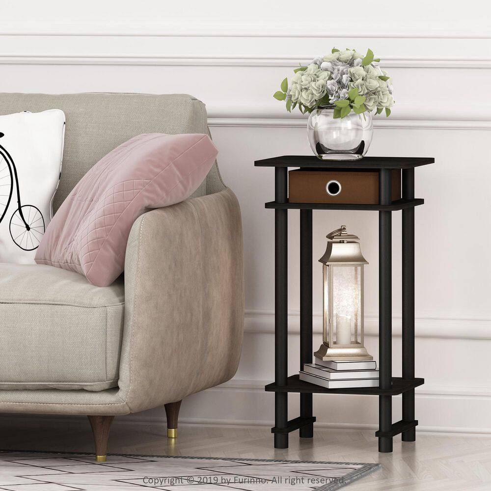 Espresso Wood and Metal Square End Table with Storage