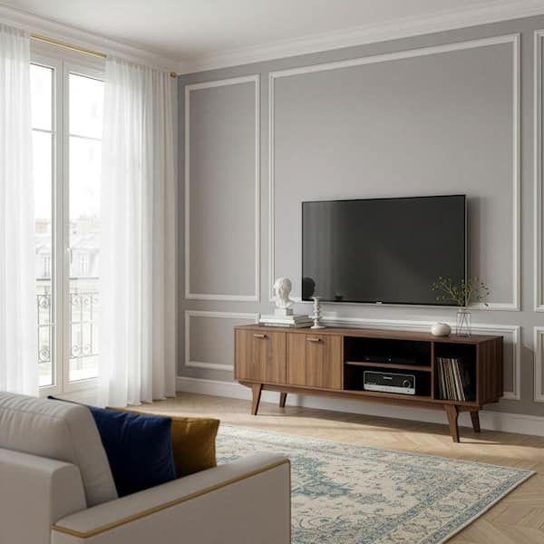 Glamour Home Anona 71 in. Walnut Composite TV Stand Fits TVs Up to
