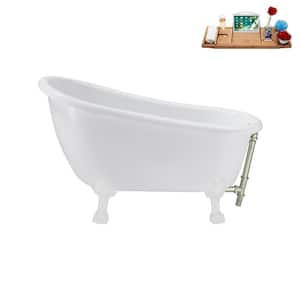 53 in. Acrylic Clawfoot Non-Whirlpool Bathtub in Glossy White with Brushed Nickel Drain And Glossy White Clawfeet