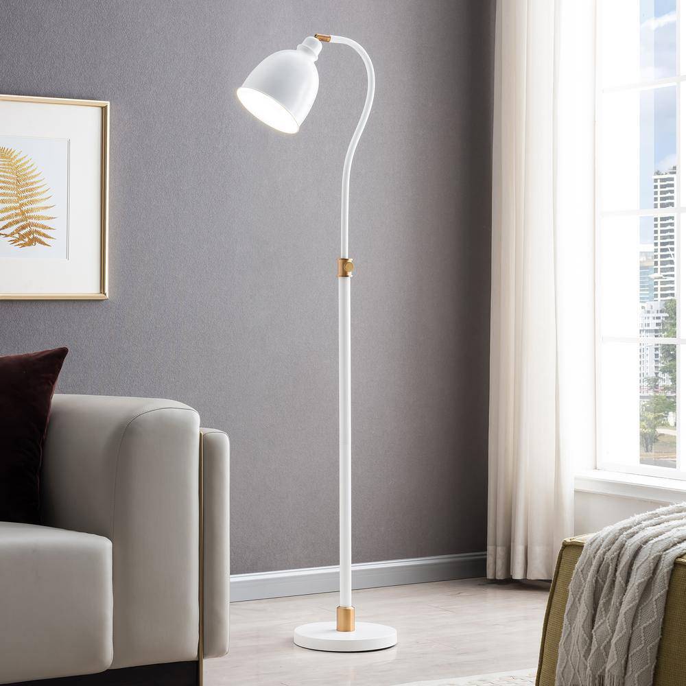 Matte White and Brass Adjustable Arc Floor Lamp with Smart Home Compatibility