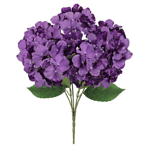 19 in. Purple Artificial Hydrangea Flower Stem Bush Bouquet (Set-2)
