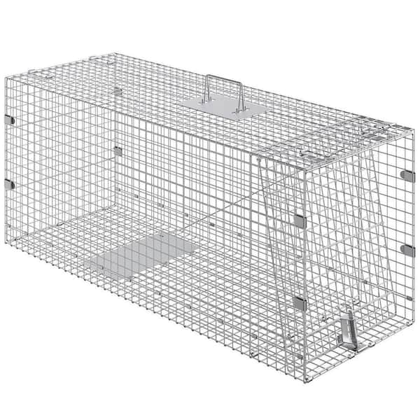 42" Galvanized Humane Live Animal Cage Trap-Foldable with Handle for Stray Cats, Dogs, Raccoons and More