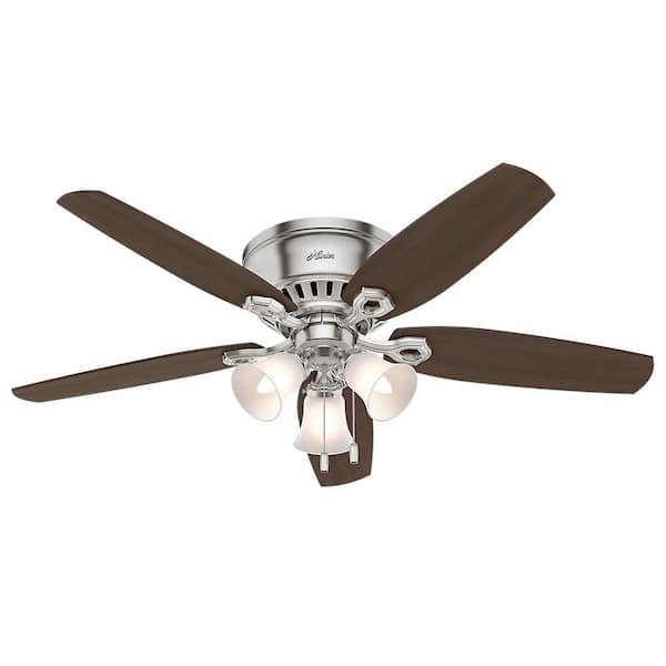 Builder Low Profile 52 in. Indoor Brushed Nickel Ceiling Fan For Bedrooms