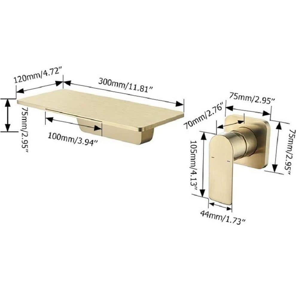 Brushed Gold Wall-Mounted Waterfall Bathroom Faucet