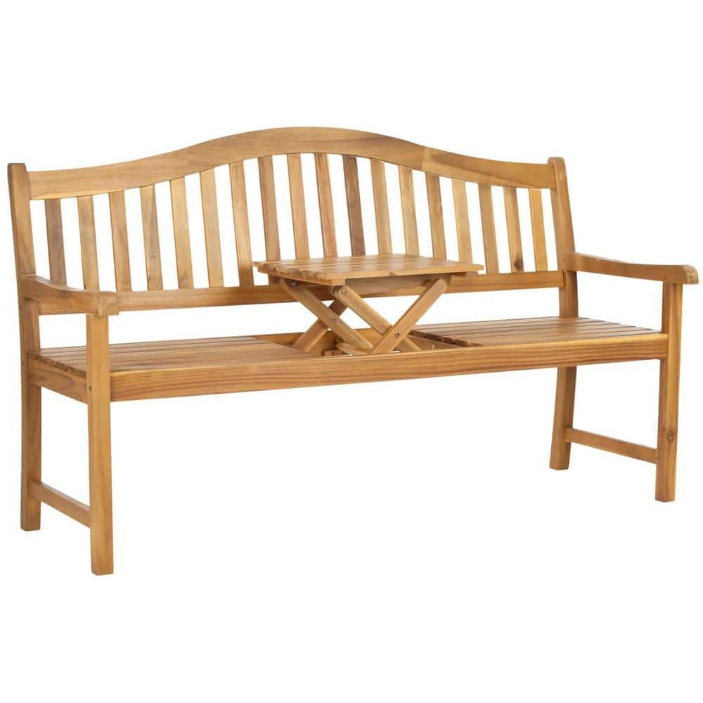 Mischa Teak-Brown Acacia Wood Outdoor Bench with Galvanized Steel