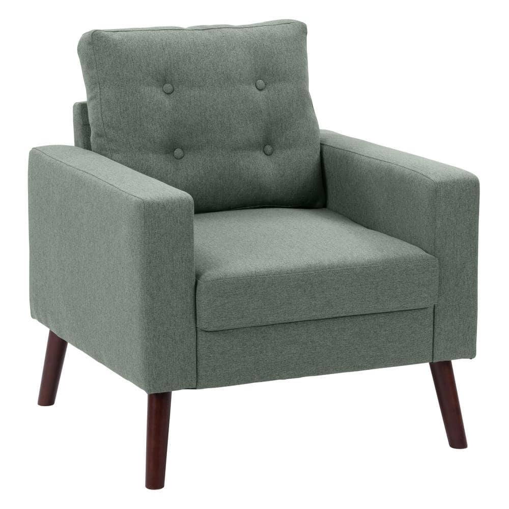 Elwood Modern Green Twill Tufted Accent Chair with Wood Legs