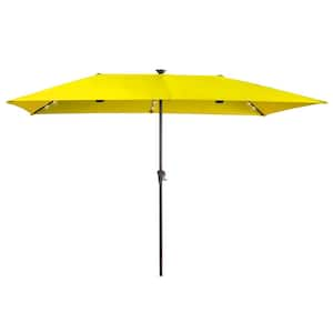 11 x 7 ft. Steel LED Large Double-Sided Rectangular Outdoor Market Patio Umbrella with Crank in Yellow