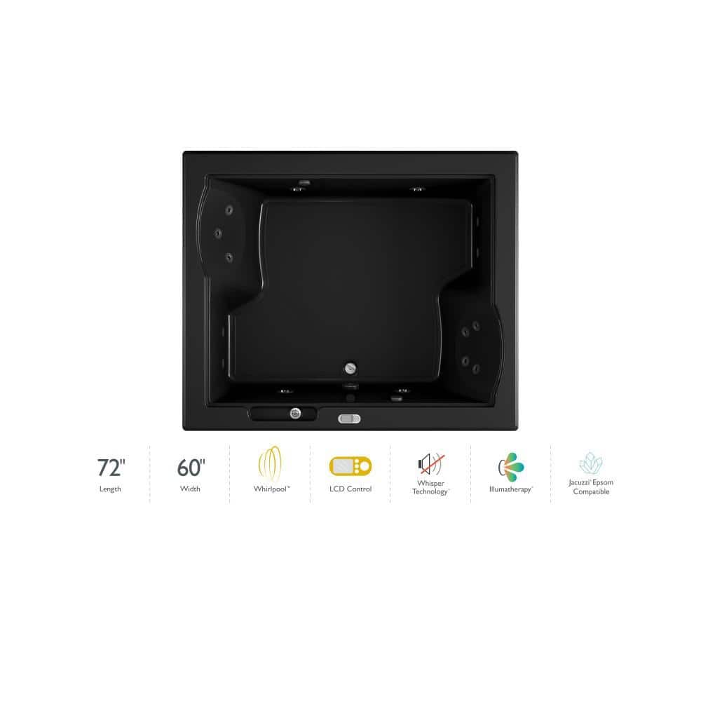 Fuzion Black Acrylic Rectangular Drop-in Whirlpool Bathtub with Jets