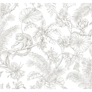 Tropical Sketch Toile Brown Wallpaper Roll