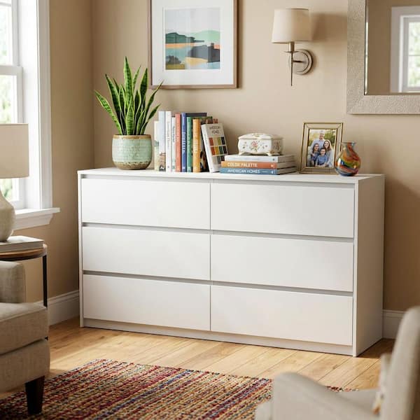 FUFU&GAGA 6-Drawers White Wood Chest of Drawer Accent Storage
