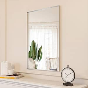 24 in. W x 36 in. H Silver Aluminum Rectangle Framed Tempered Glass Wall-Mounted Decorative Mirror