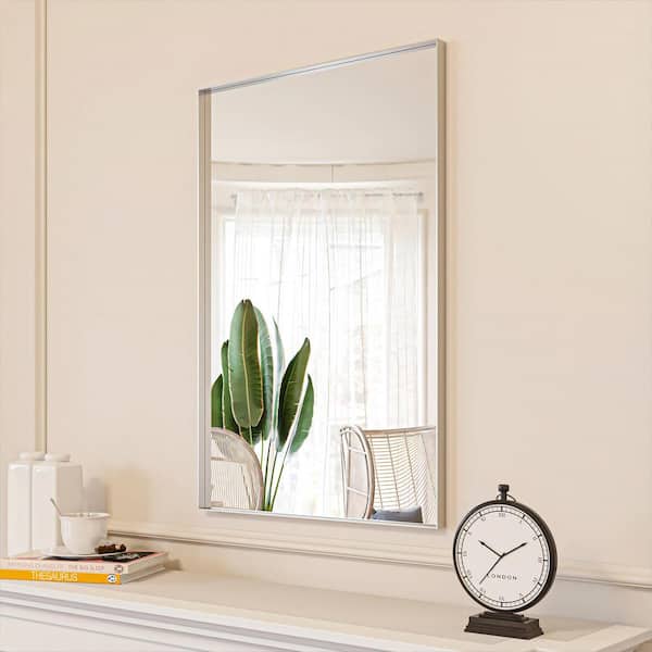 ORGANNICE 24 in. W x 36 in. H Silver Aluminum Rectangle Framed Tempered Glass Wall-Mounted Decorative Mirror