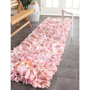 Rio Shag Ivory/Pink 2 ft. x 6 ft. Solid Runner Rug
