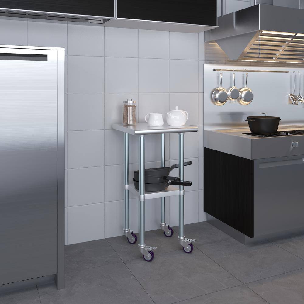 20" Stainless Steel Work Table with Galvanized Undershelf and Casters