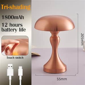 8 in. Rose Gold Curved Mushroom-shaped Rechargeable Touch Dimming LED Table Lamps