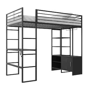 DHP Lyon Twin Loft Bed with Desk and Storage, Black