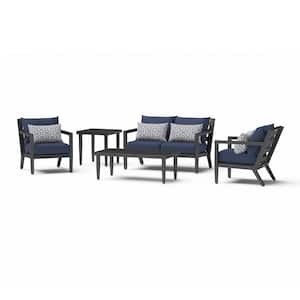 Thelix 5-Piece Aluminum Patio Conversation Set with Navy Blue Cushions