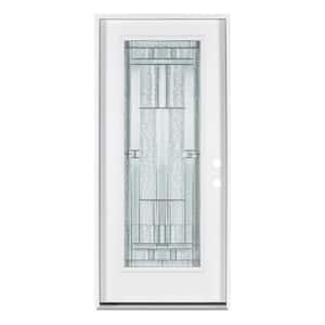 36 in. x 80 in. Left-Hand/Inswing Decorative Glass White Fiberglass Prehung Front Door with Lockset Bore, Jamb