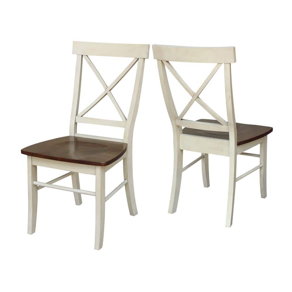 Antiqued Almond and Espresso Cross Back Wood Dining Chair