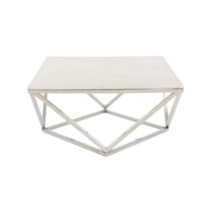 29 in. White Medium Square Ceramic Coffee Table with Marble Top