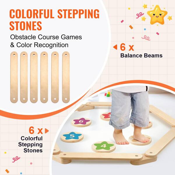 SKYSHALO Balance Beam Stepping Stones, 6-Piece Wooden