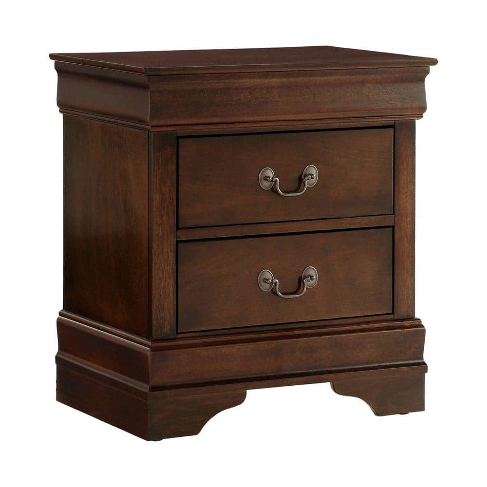 Brown Cherry Traditional Wood 2-Drawer Nightstand